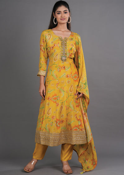 Yellow Tissue Anarkali Suit