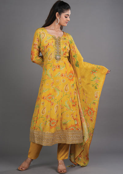 Yellow Tissue Anarkali Suit