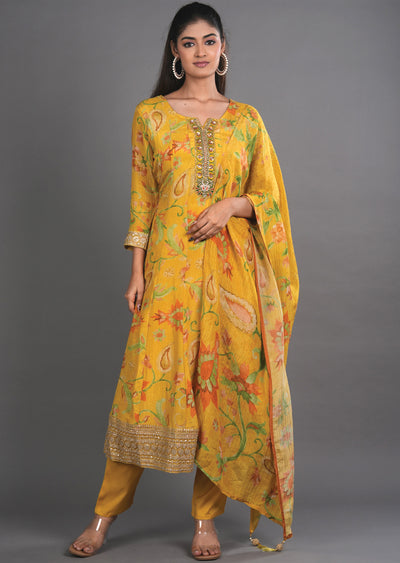 Yellow Tissue Anarkali Suit