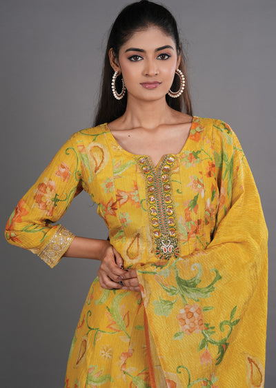 Yellow Tissue Anarkali Suit