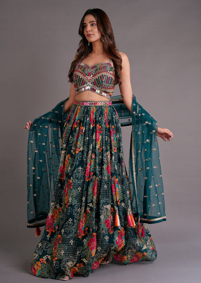 Bottle Green Georgette Lehenga