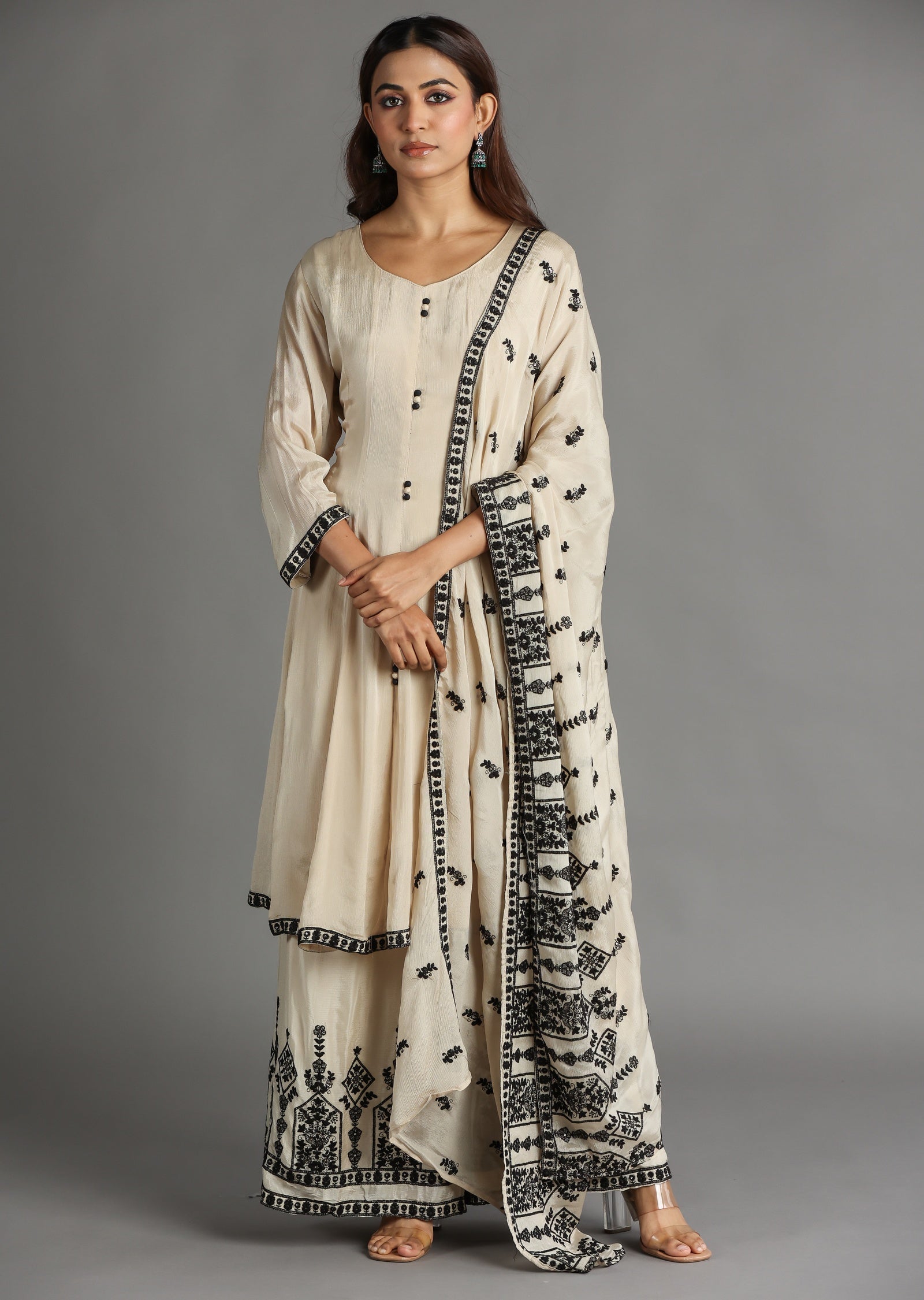 Beige Chinnon Anarkali Suit