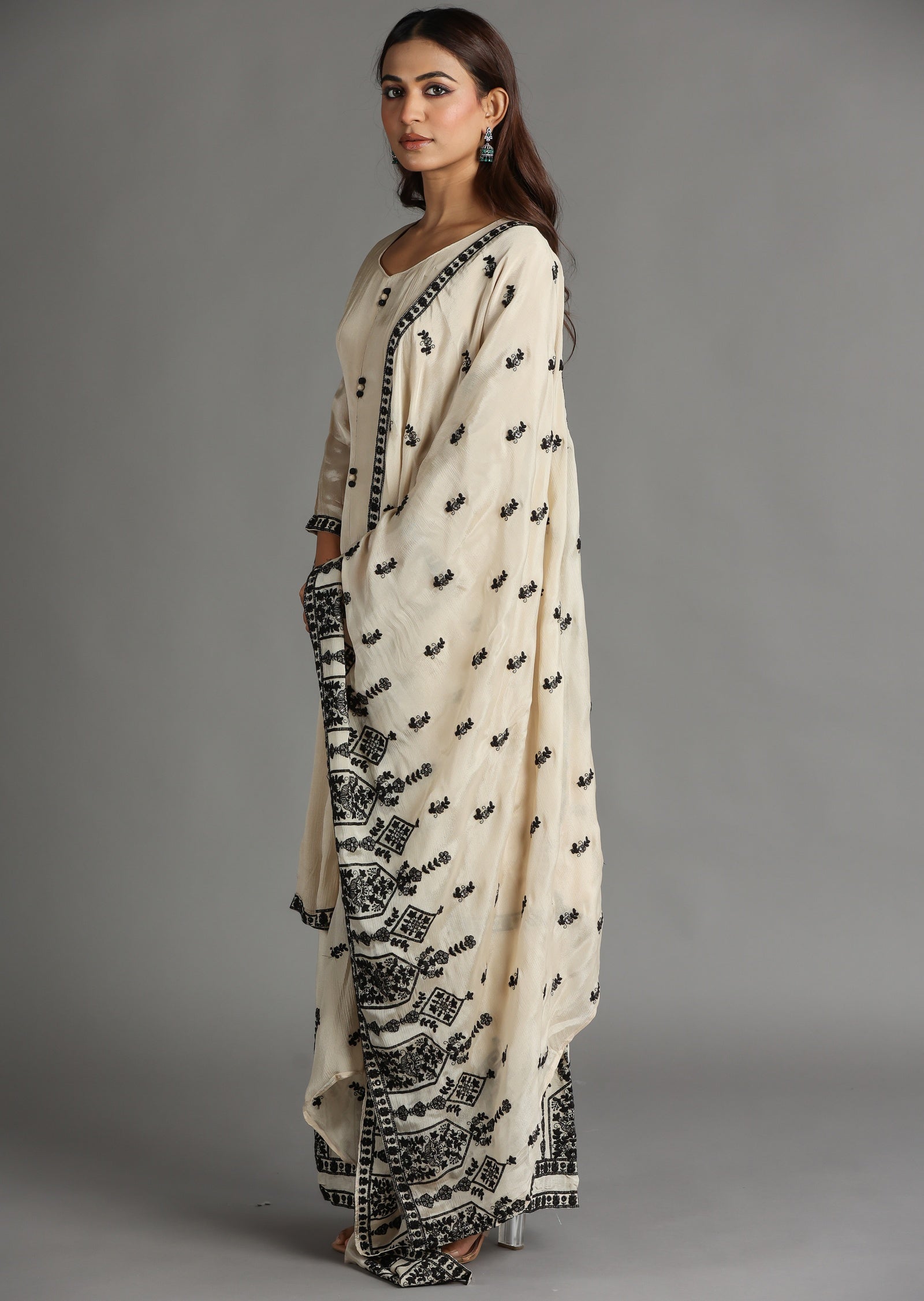 Beige Chinnon Anarkali Suit