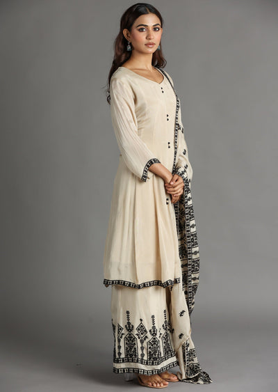 Beige Chinnon Anarkali Suit