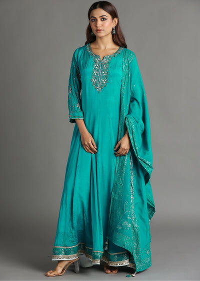 Rama Blue Chinnon Anarkali Suit