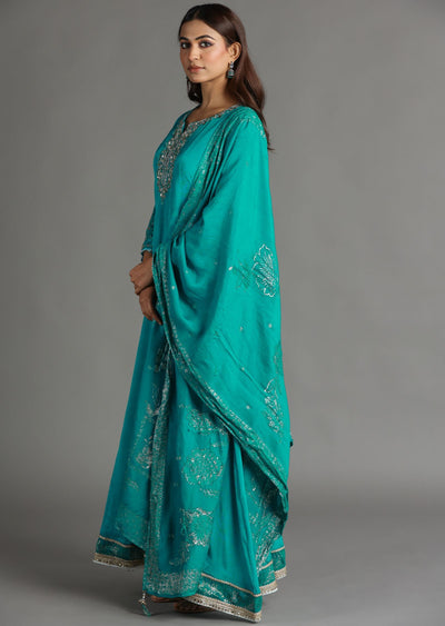 Rama Blue Chinnon Anarkali Suit