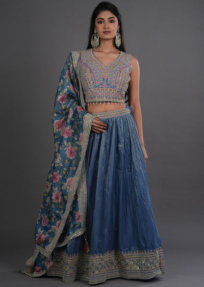 Grey Tissue Silk Lehenga