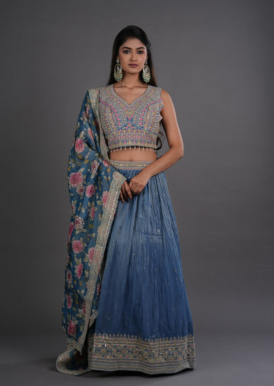 Grey Tissue Silk Lehenga