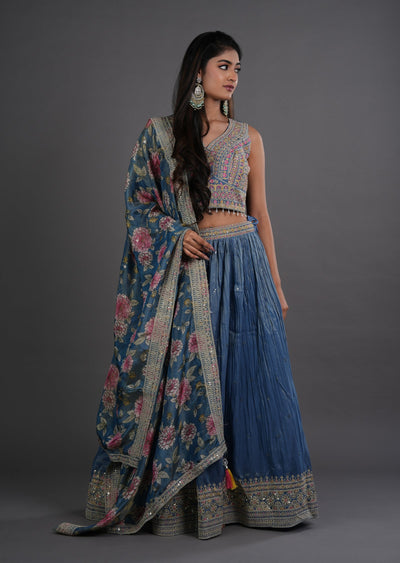 Grey Tissue Silk Lehenga