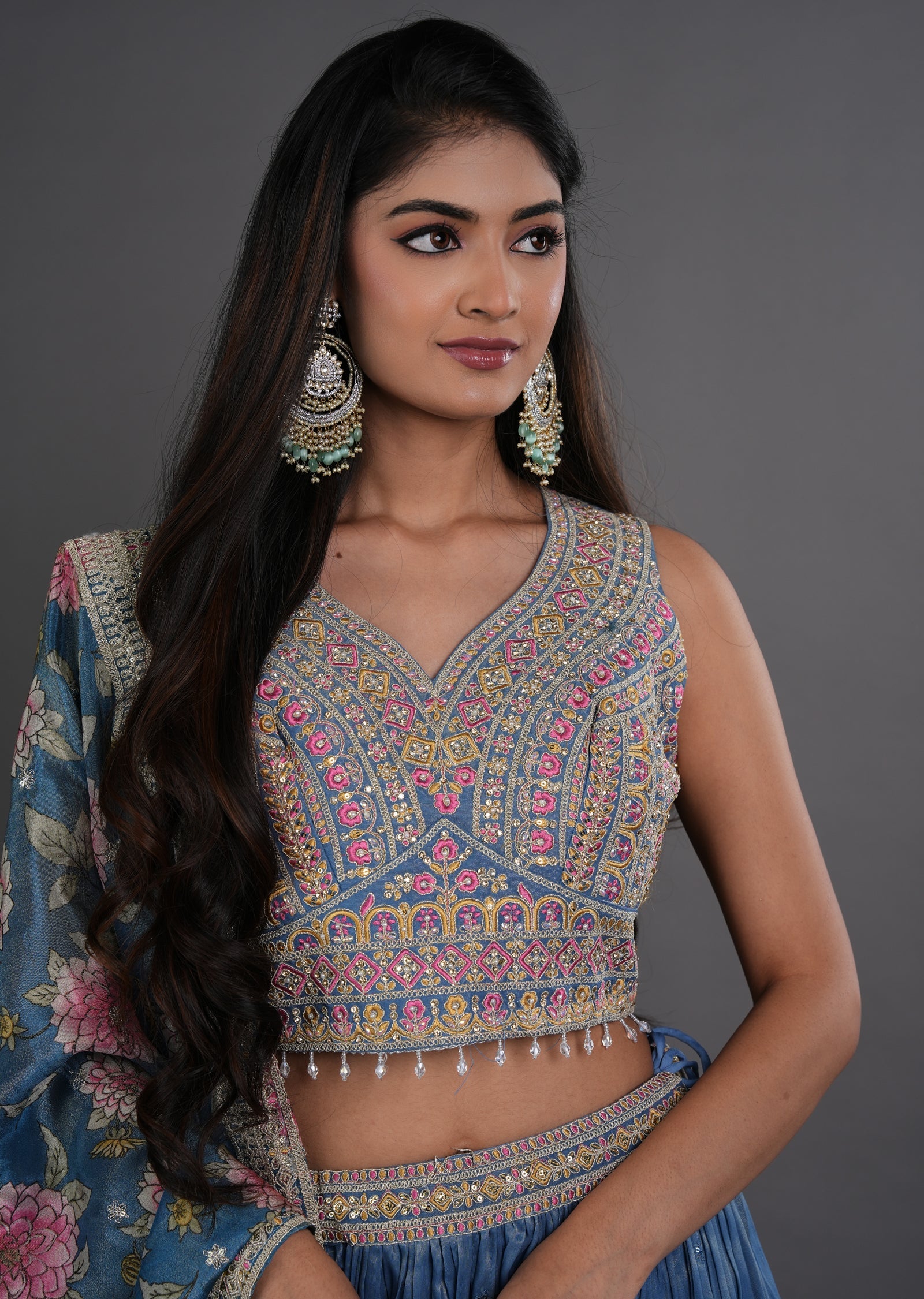 Grey Tissue Silk Lehenga