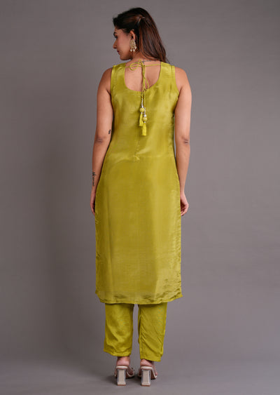 Mehendi Green Silk Straight Cut Suit