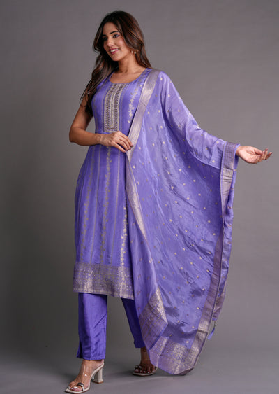 Lavender Tissue Silk Straight Cut Suit