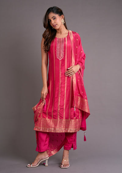 Pink Tissue Silk Straight Cut Suit