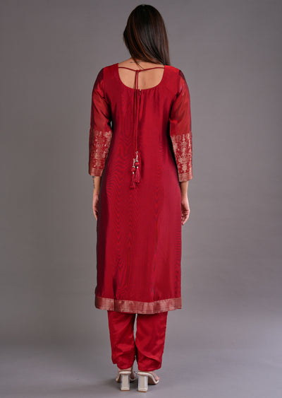 Maroon Silk Straight Cut Suit