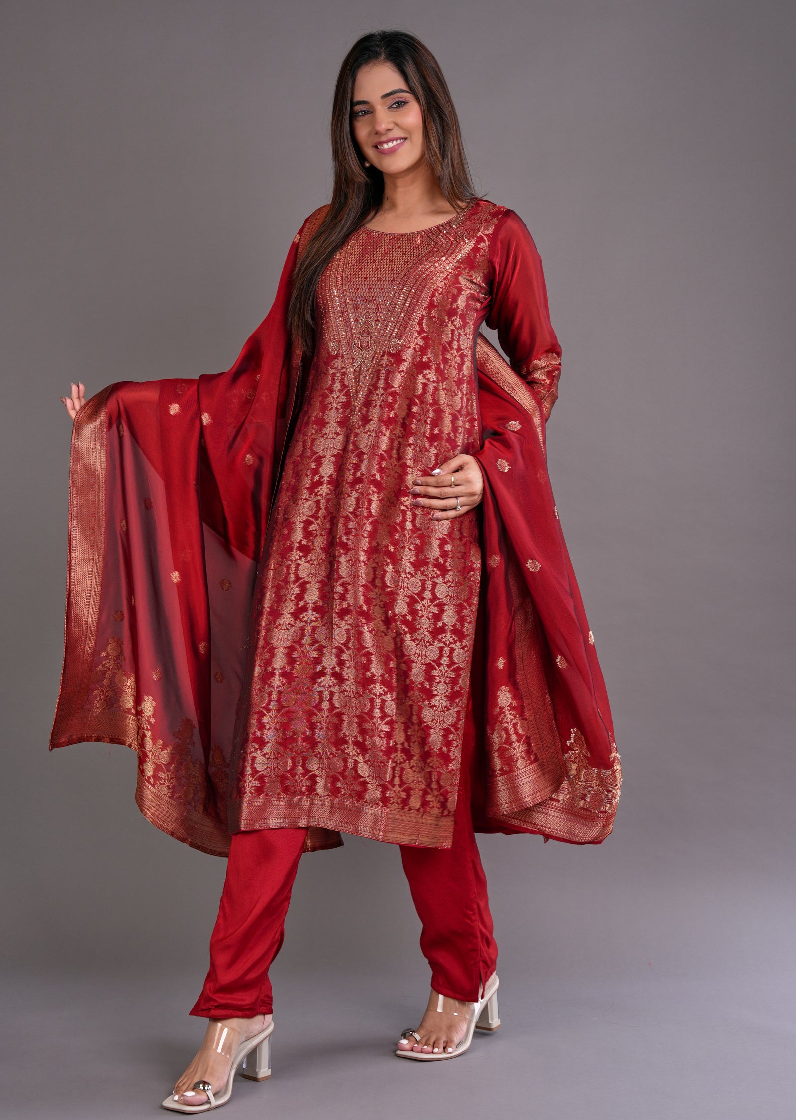 Maroon Silk Straight Cut Suit