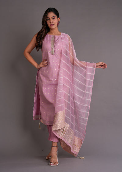 Light Pink Organza Straight Cut Suit
