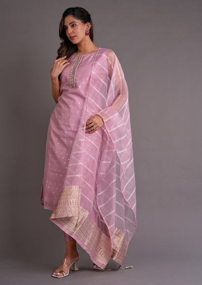 Light Pink Organza Straight Cut Suit