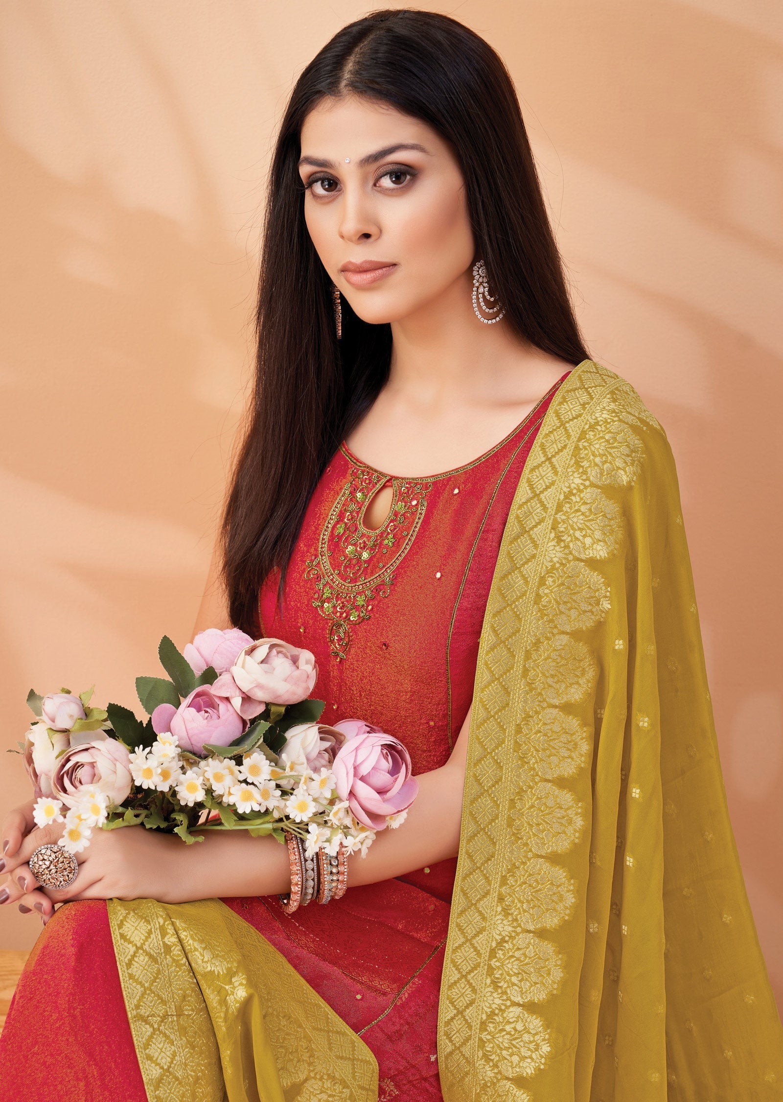 Pink Tissue Silk Straight Cut Suit