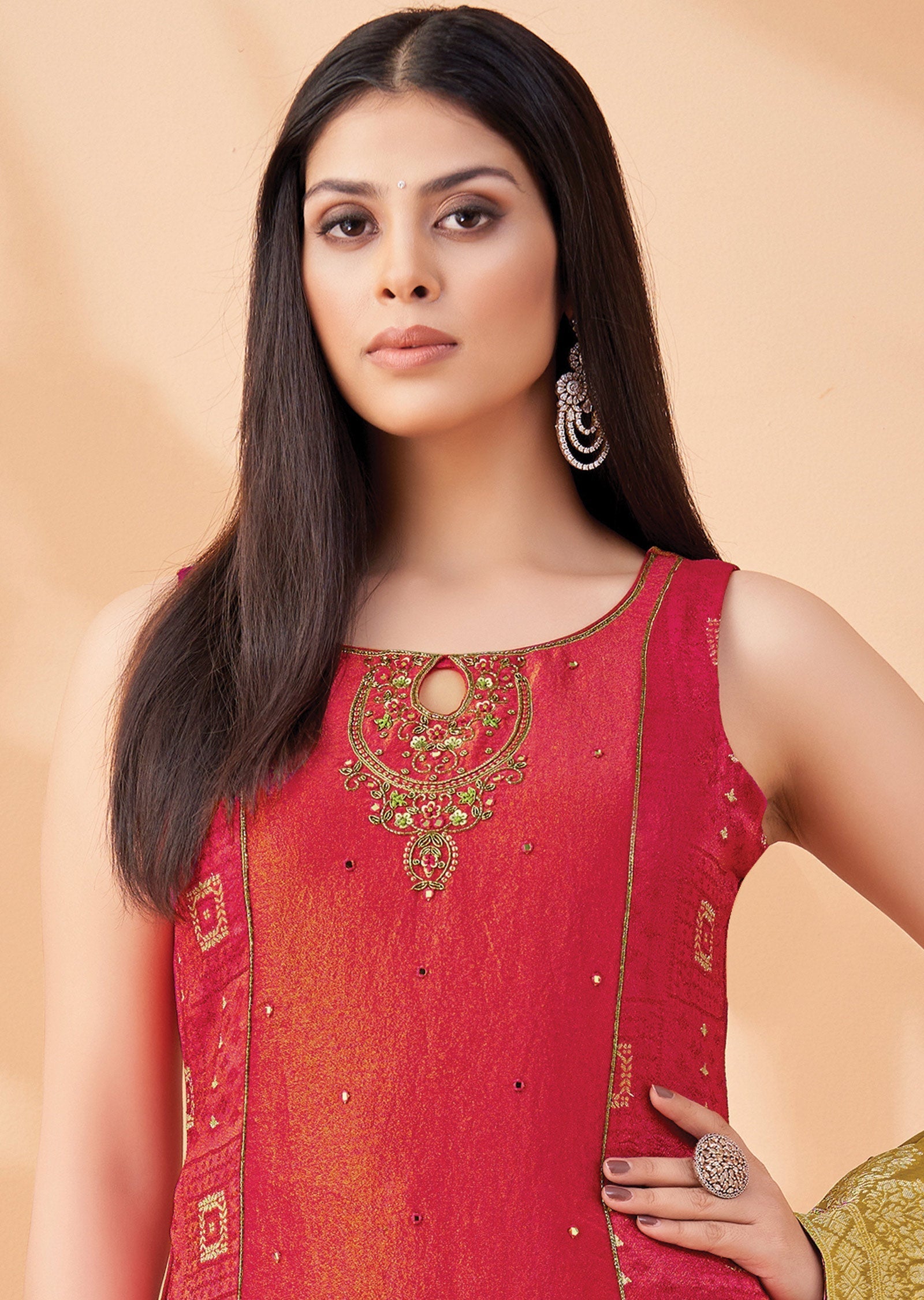 Pink Tissue Silk Straight Cut Suit