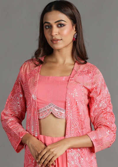 Pink Georgette Draped Skirt Set
