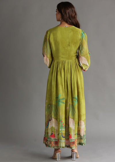 Mehendi Green Chinnon Long Dress
