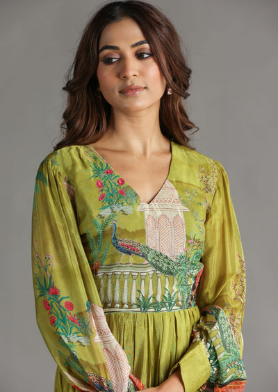 Mehendi Green Chinnon Long Dress