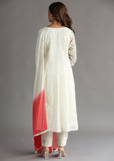 Off White Cotton Anarkali Suit