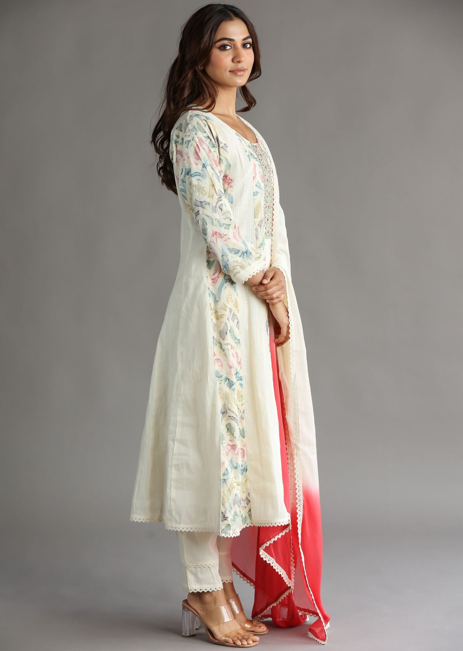 Off White Cotton Anarkali Suit
