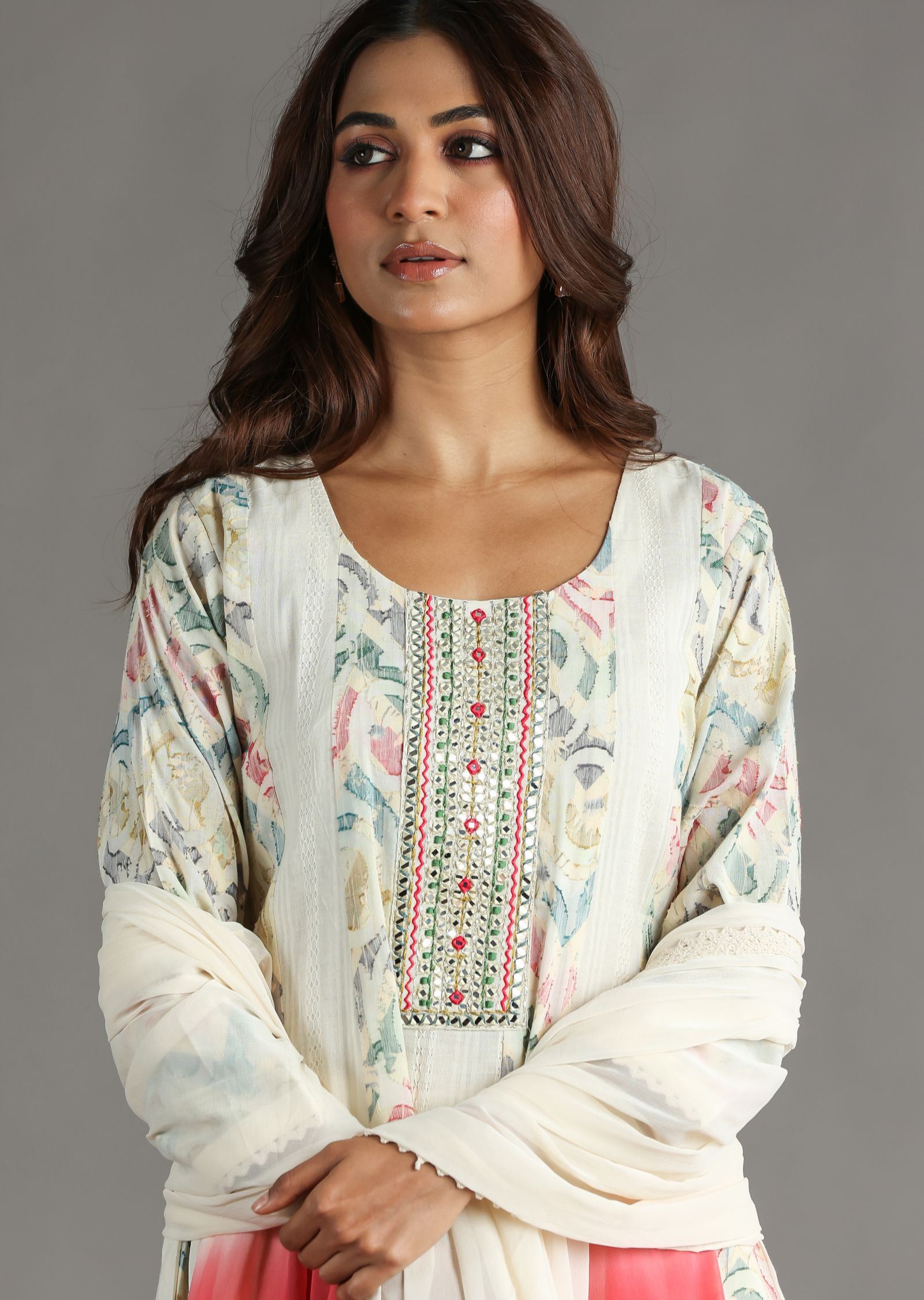 Off White Cotton Anarkali Suit