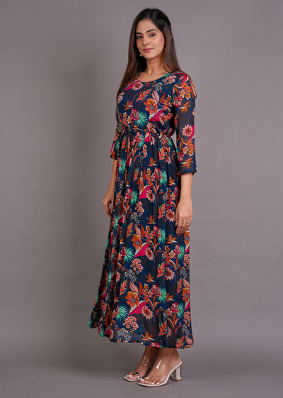 Teal Blue Chinnon Long Dress