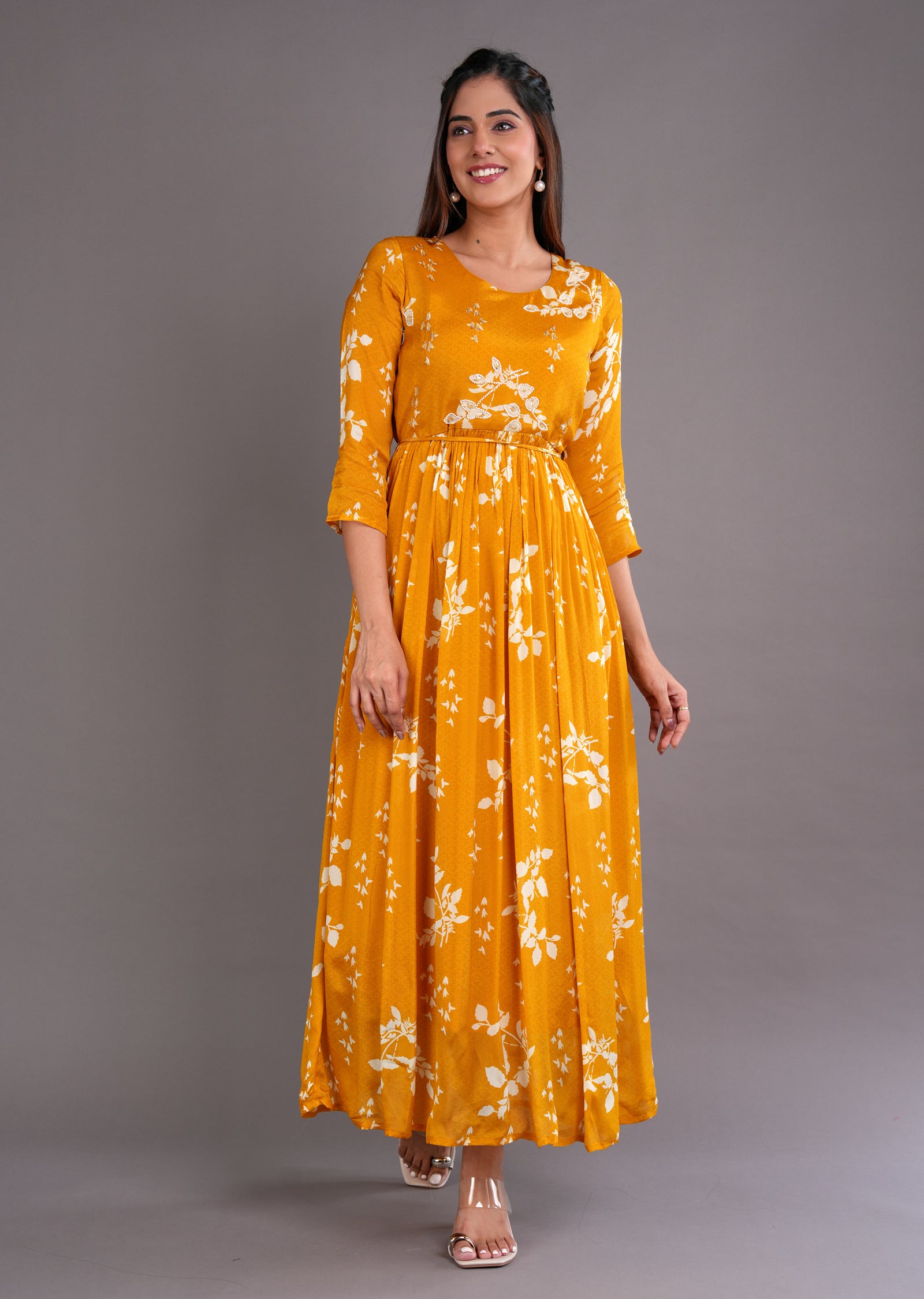 Mustard Chinnon Long Dress