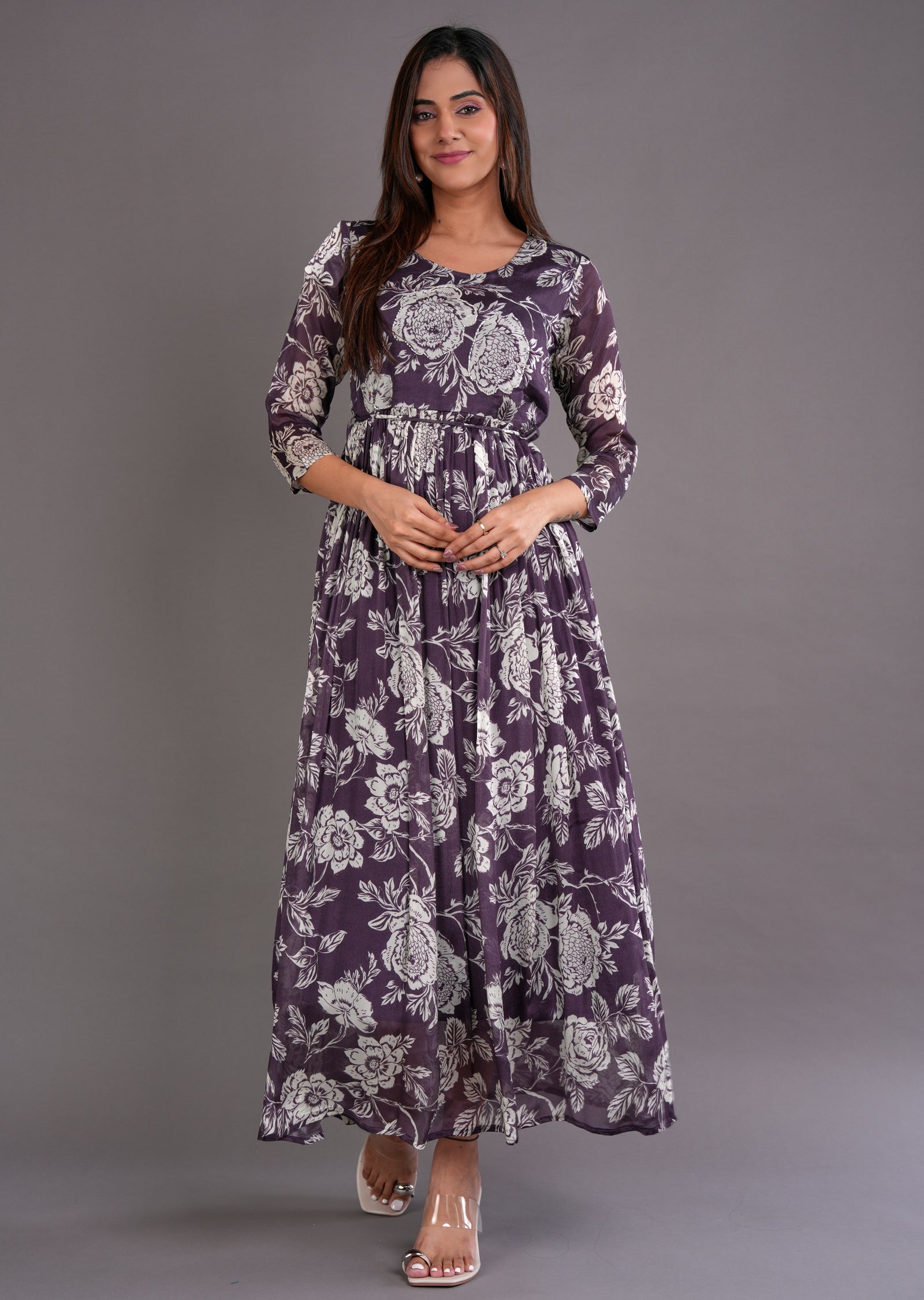 Wine Chinnon Long Dress