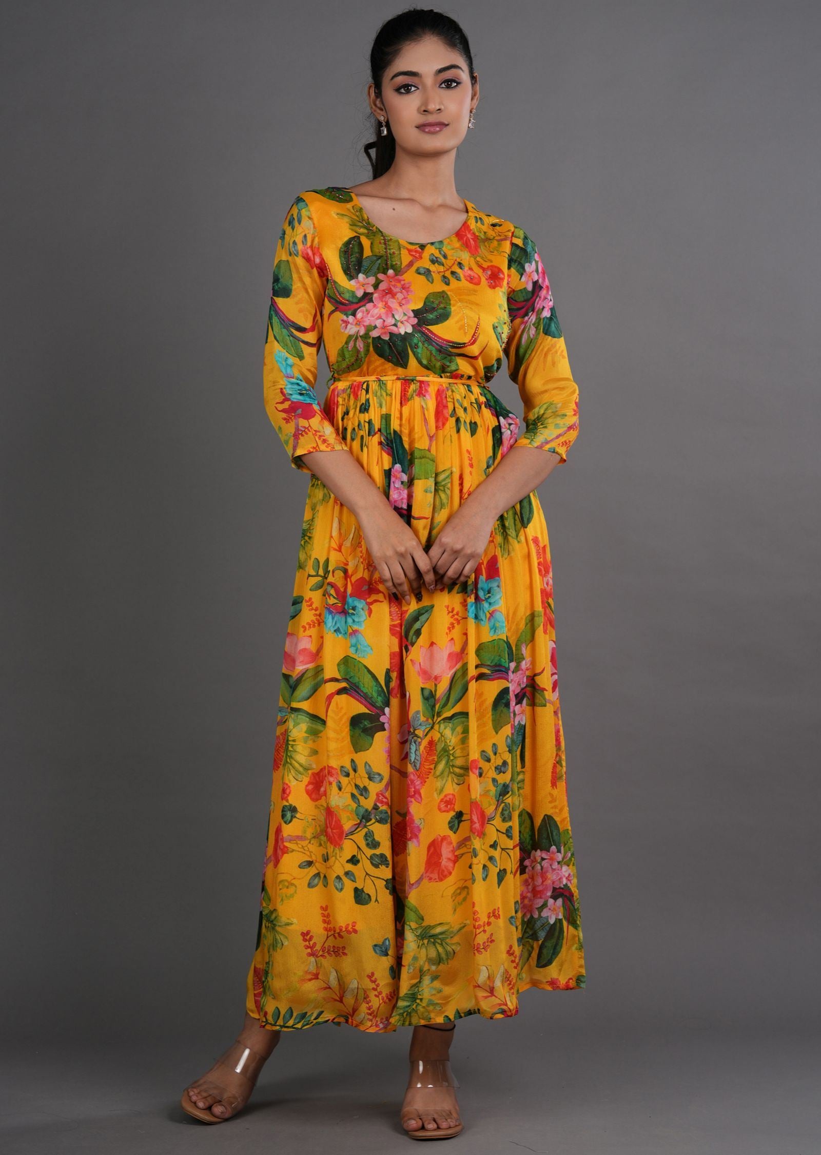 Yellow Chinnon Long Dress