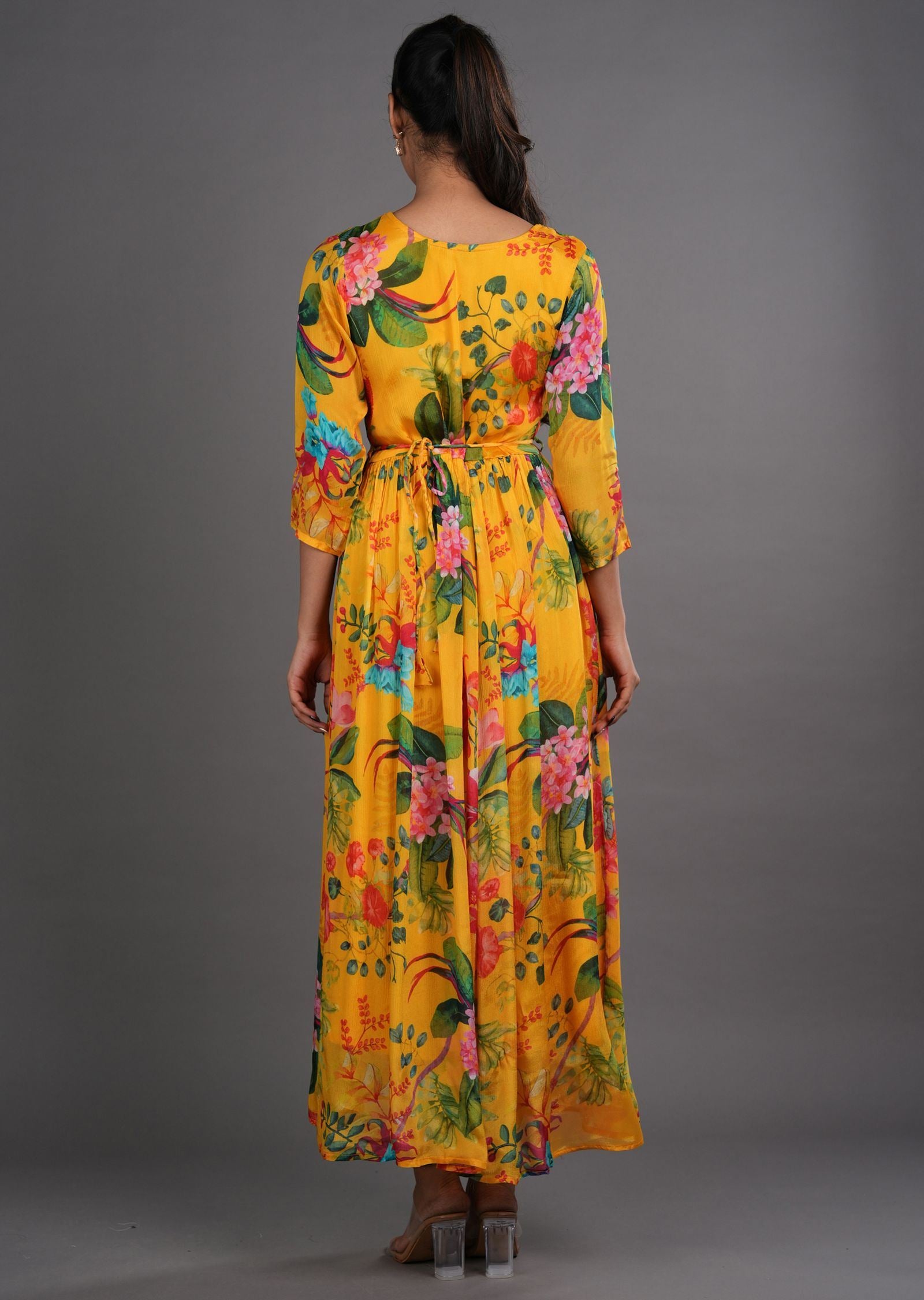 Yellow Chinnon Long Dress