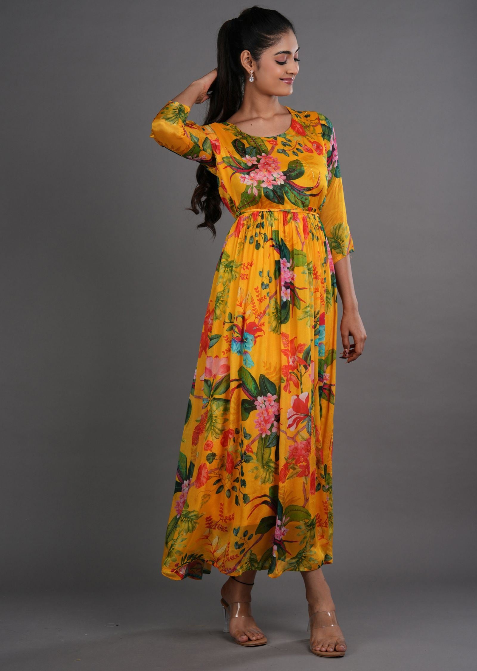 Yellow Chinnon Long Dress