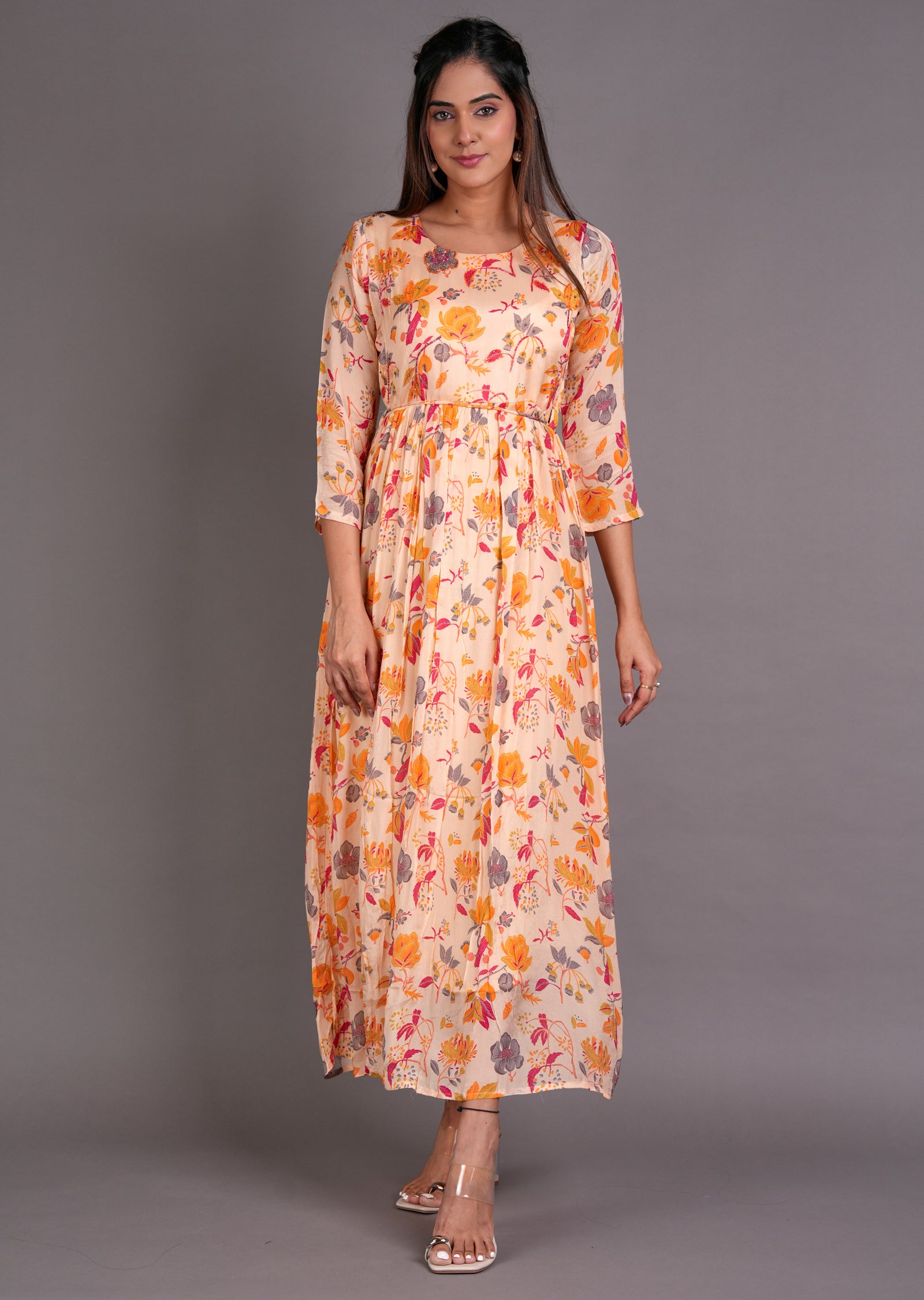 Peach Chinnon Long Dress
