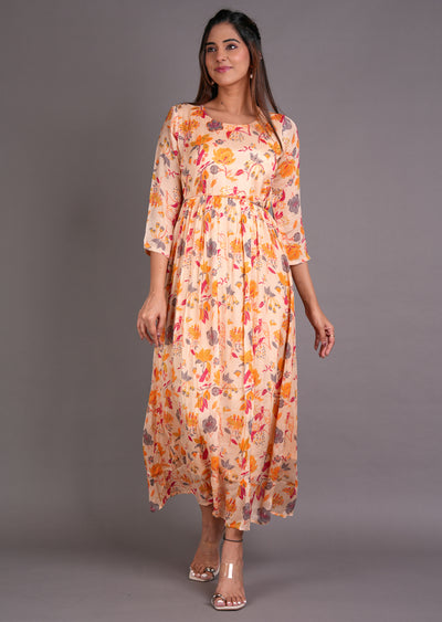 Peach Chinnon Long Dress