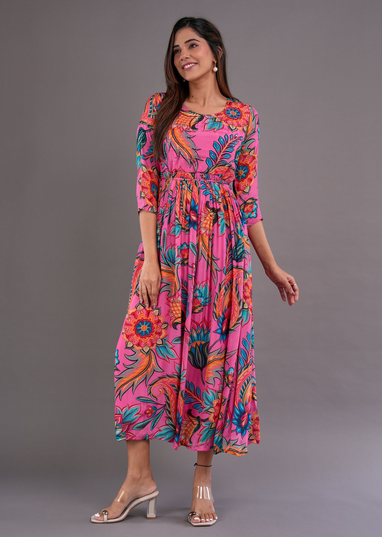 Pink Chinnon Midi Dress