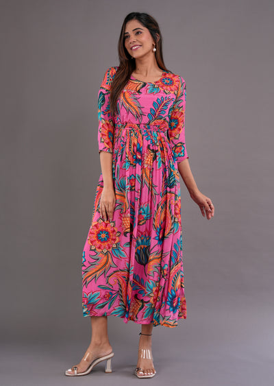 Pink Chinnon Midi Dress
