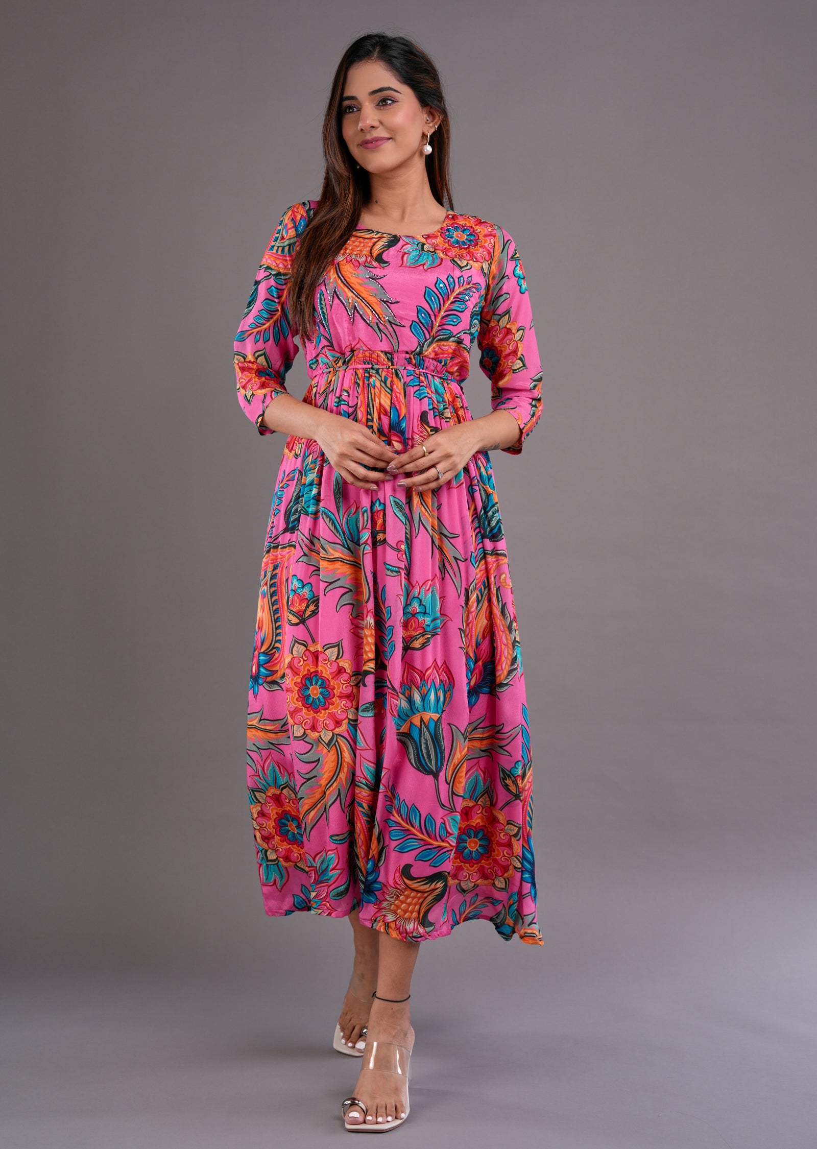 Pink Chinnon Midi Dress