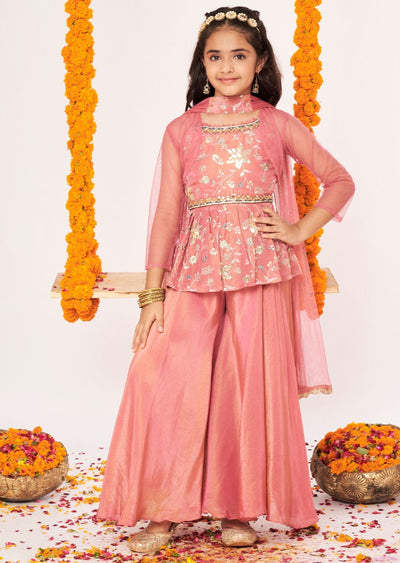 Dark Pink Tissue Gharara Set
