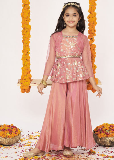 Dark Pink Tissue Gharara Set