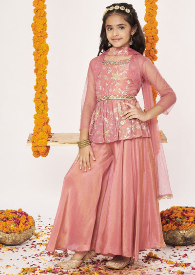 Dark Pink Tissue Gharara Set