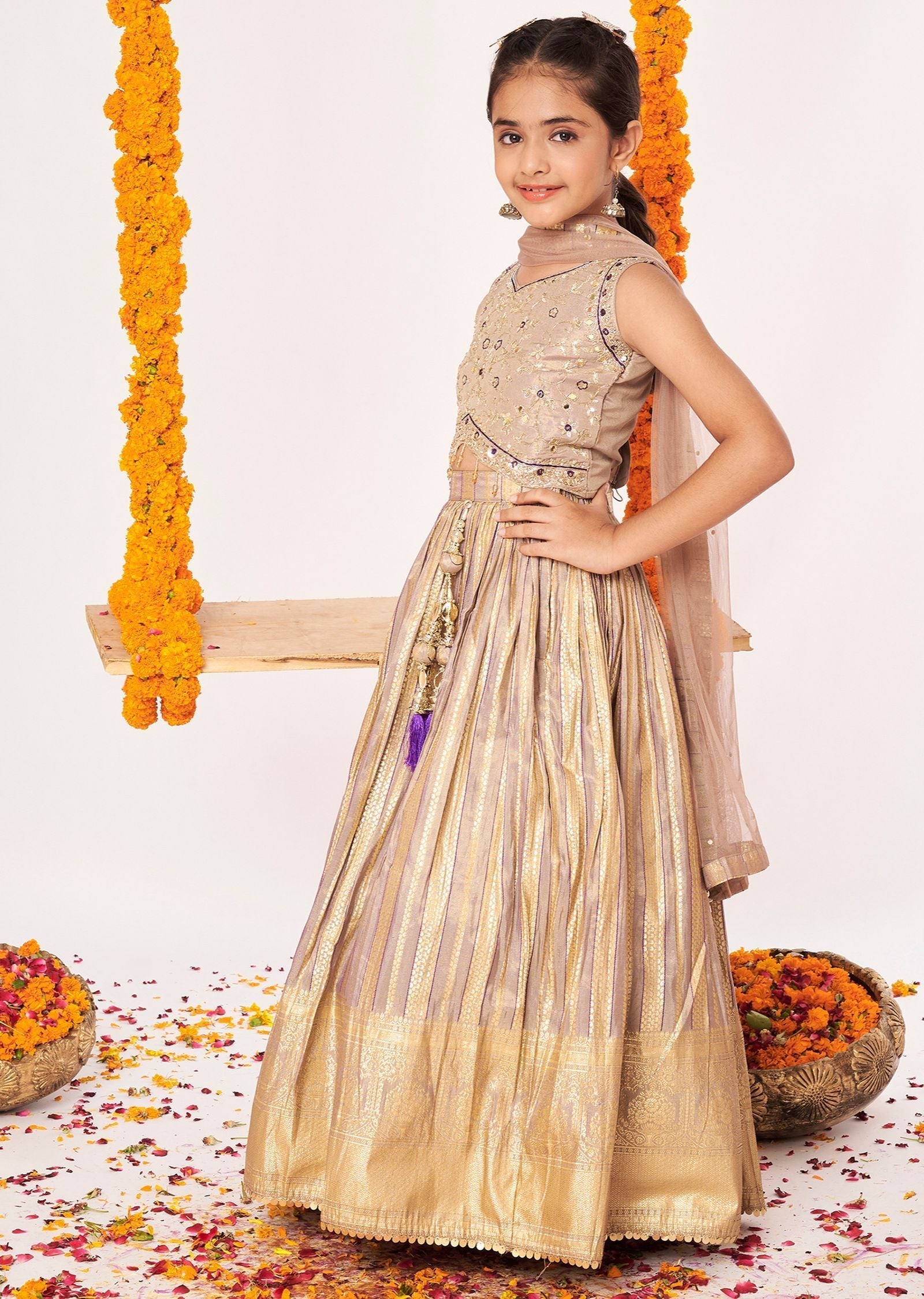 Fawn Tissue Lehenga