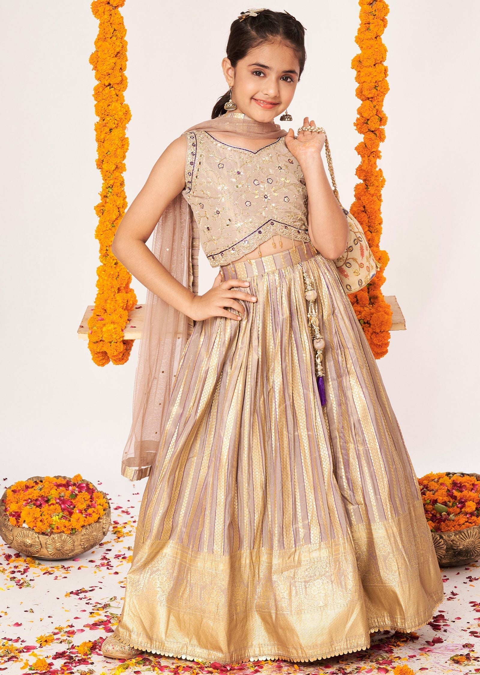 Fawn Tissue Lehenga