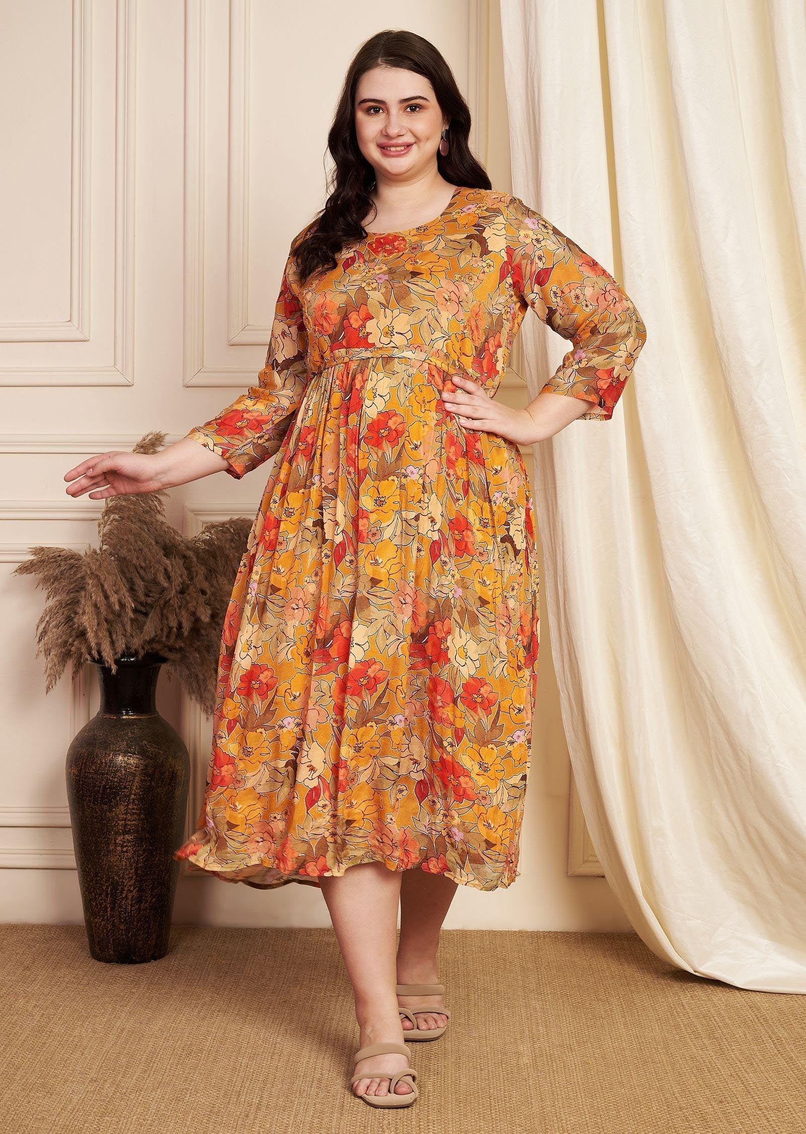 Orange Chinnon Midi Dress