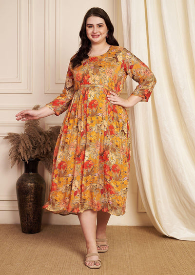 Orange Chinnon Midi Dress