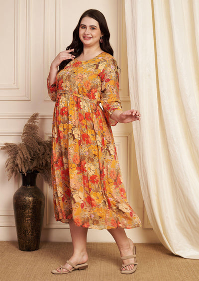 Orange Chinnon Midi Dress