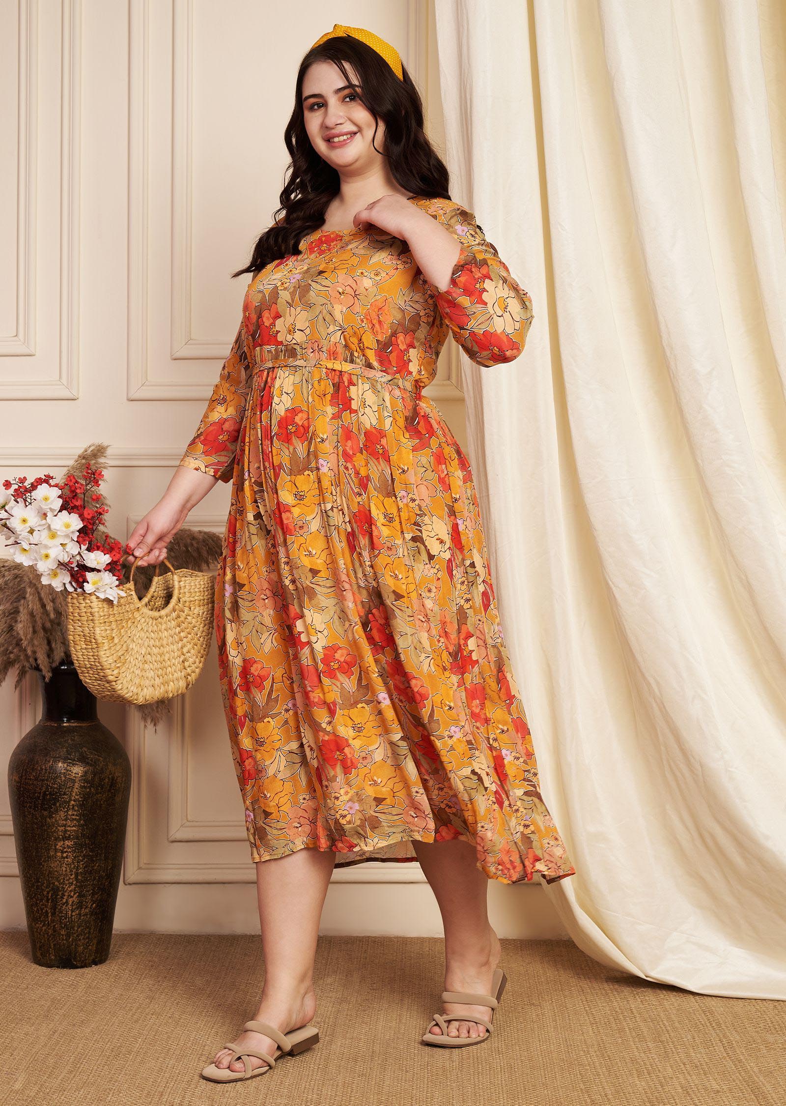 Orange Chinnon Midi Dress