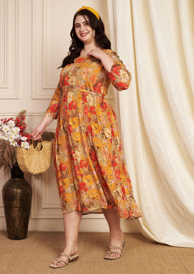 Orange Chinnon Midi Dress